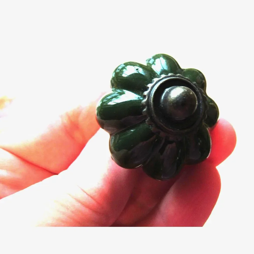 Metal hangers 3 wall hooks beautiful design green red melon ceramic knob 6-3/4in